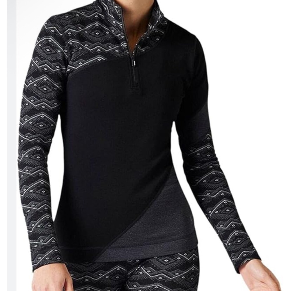 Smartwool Merino 250 Base Layer 1/4 Zip Medium Black Colorblock Ski Gorpcore